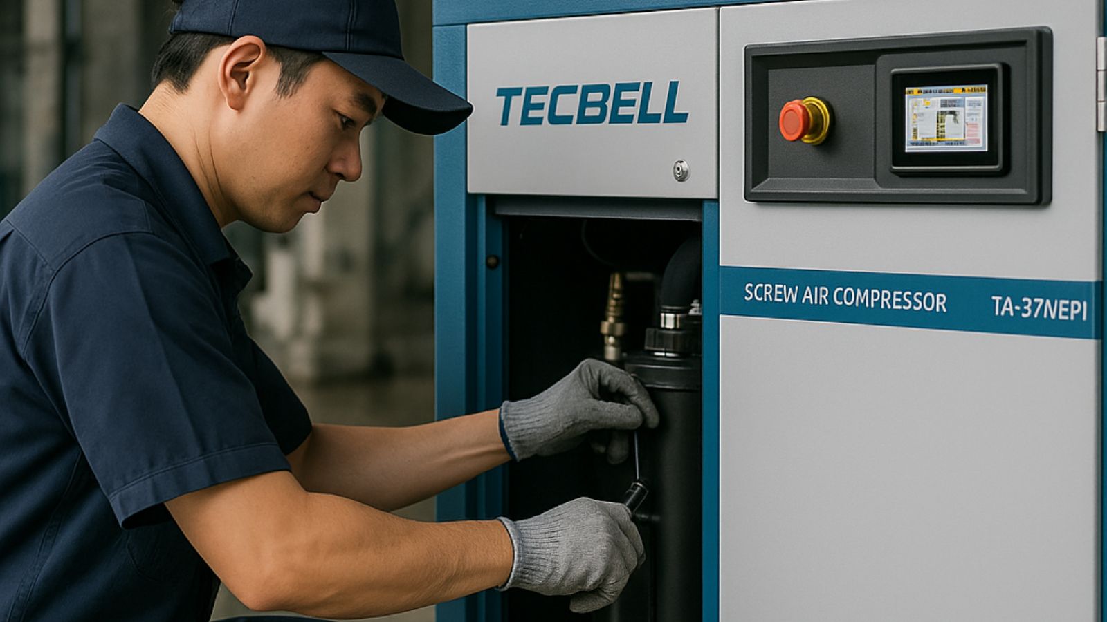 Ảnh kỹ thuật viên kiểm tra bộ lọc khí của máy TA tại xưởng.