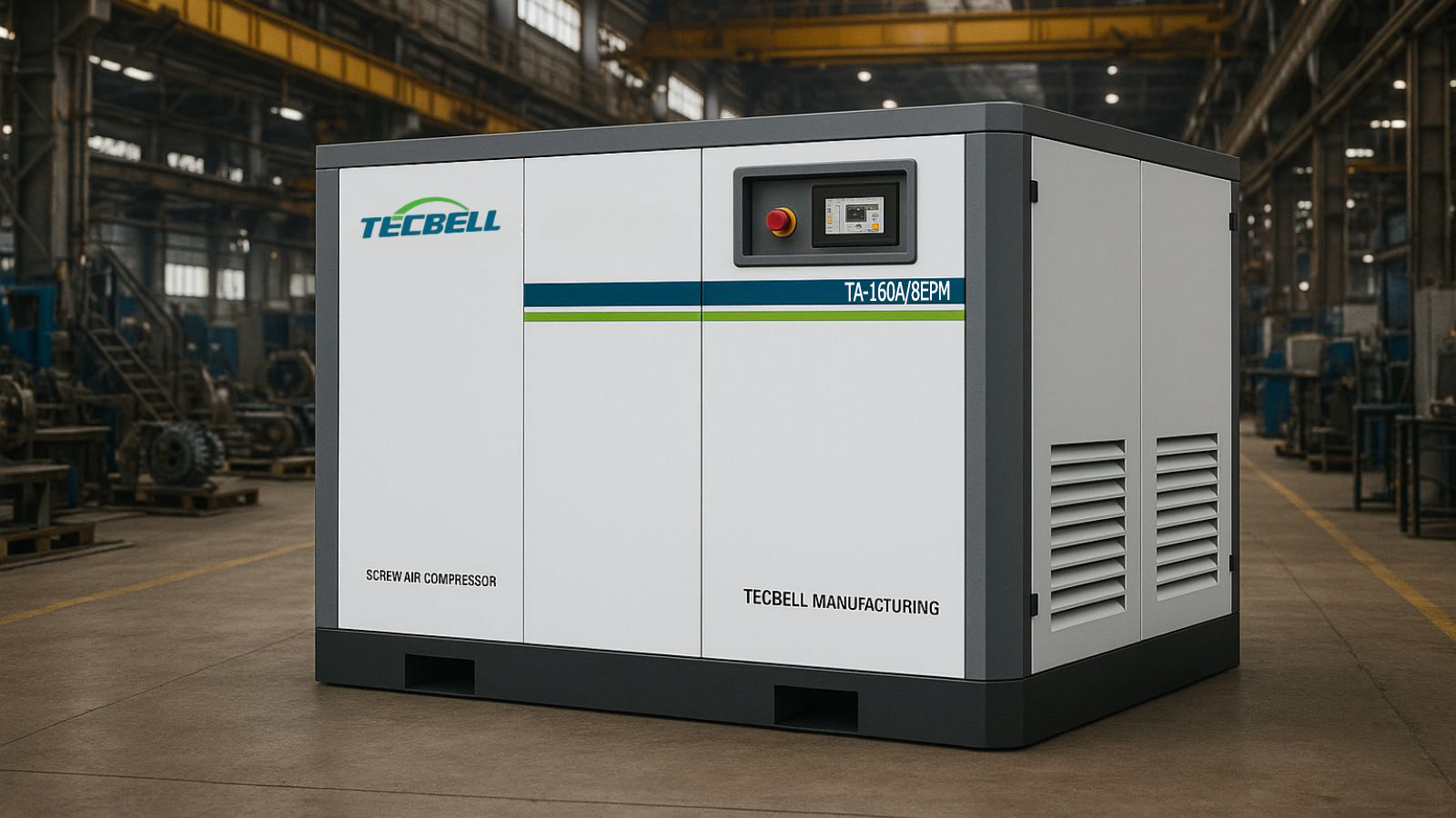 Máy nén khí trục vít TA VSD Tecbell tiết kiệm điện, hiệu suất cao cho công nghiệp.